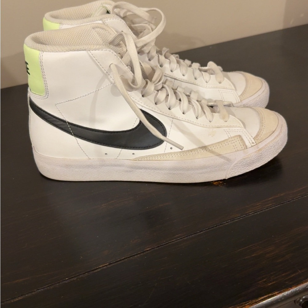 Nike White and Black High-Tops with Neon Green Accent